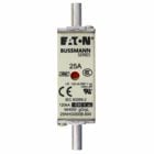 Eaton Bussmann series low voltage NH Fuse, Live gripping lug, 690V, 25A, 120 kAIC, Combination fuse status indicator, fuse, Blade end connection, Class C gL/gG, Square-body with knife blade contact, Ceramic body