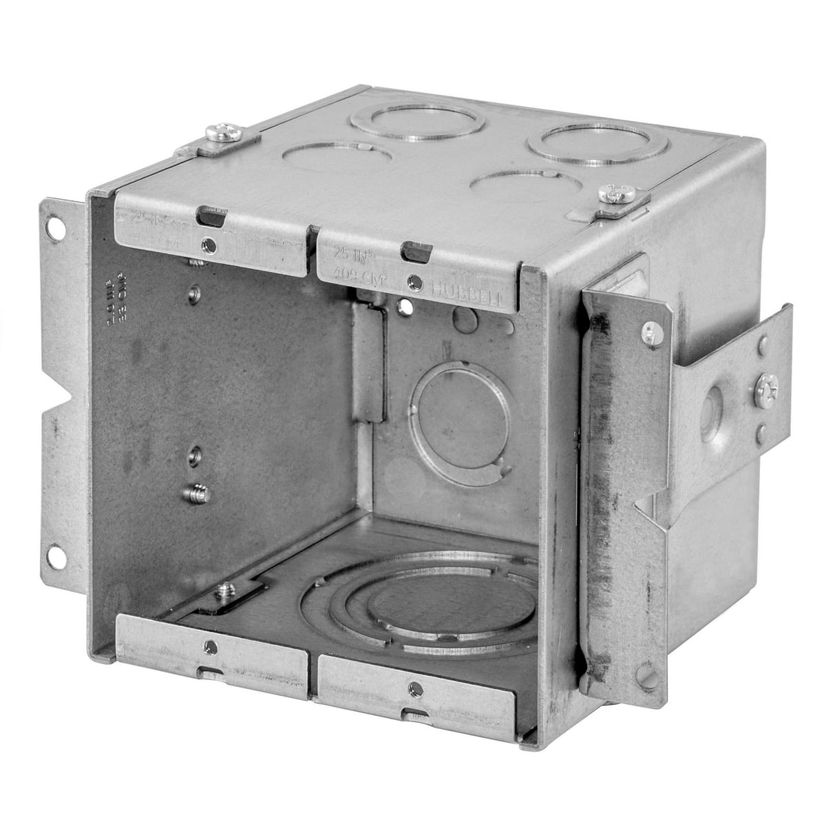HBL985 Large Capacity Surface Stamped Standard Gangable AV Wallbox, Steel, 54 cu-in Capacity, 2 Gangs, 10 Knockouts
