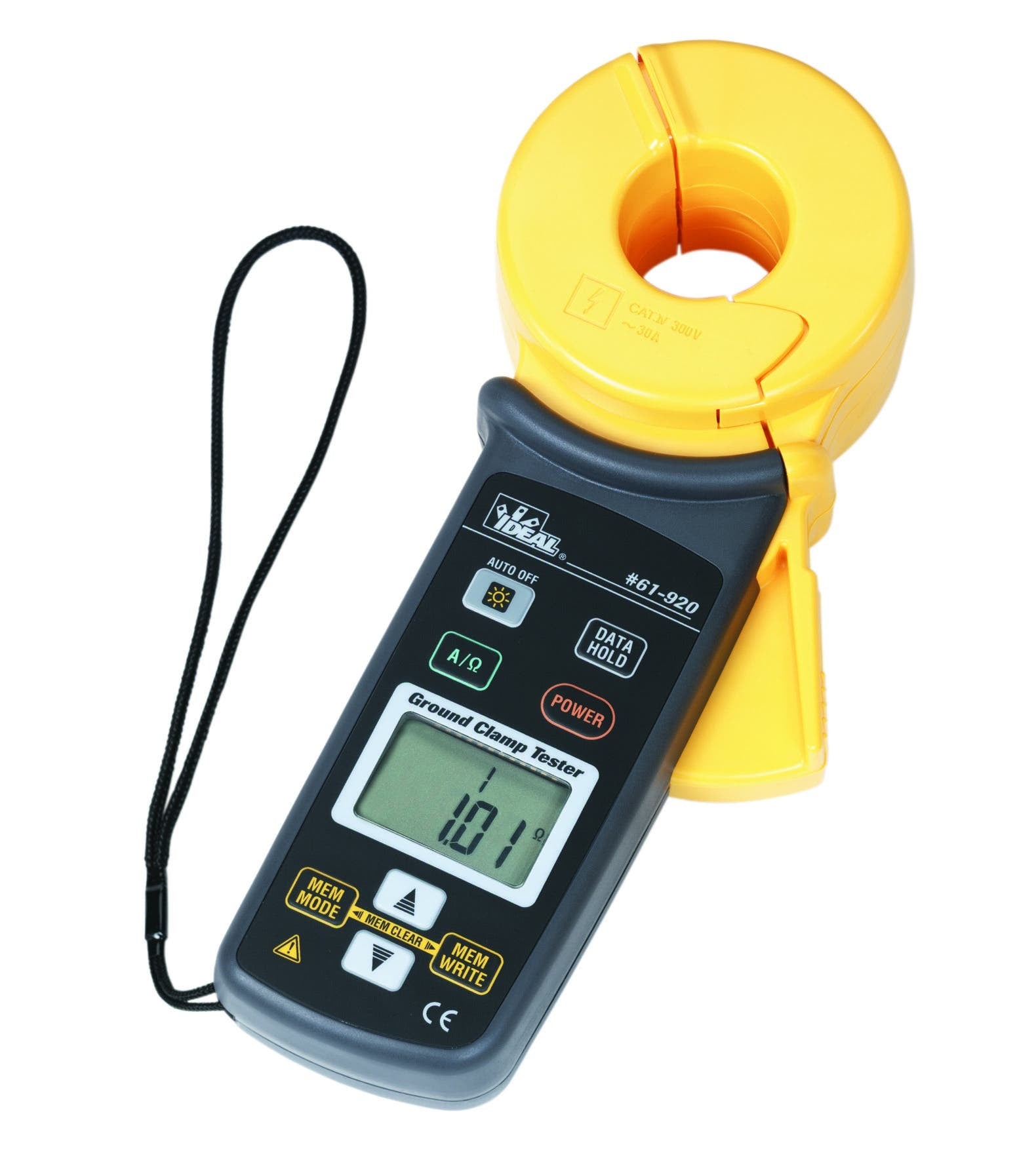 61-920 Clamp Meter, 30 A, 300 V AC, 0.1 to 1200 Ohm, 1-1/4 in Jaw, Digital Display