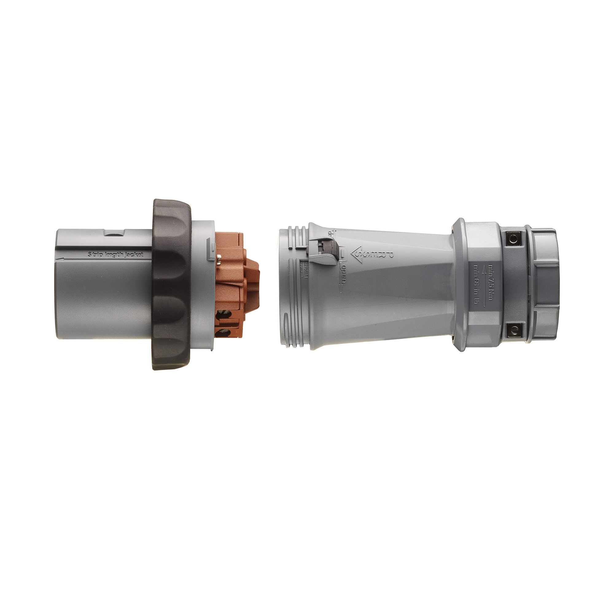 NMACP6034BC Powertite 3-Phase Grounding Style 2 Raintight Non-Metallic Clamping Ring Plug, 600/250 V AC/V DC, 60 A, 4 Poles, 3 Wires