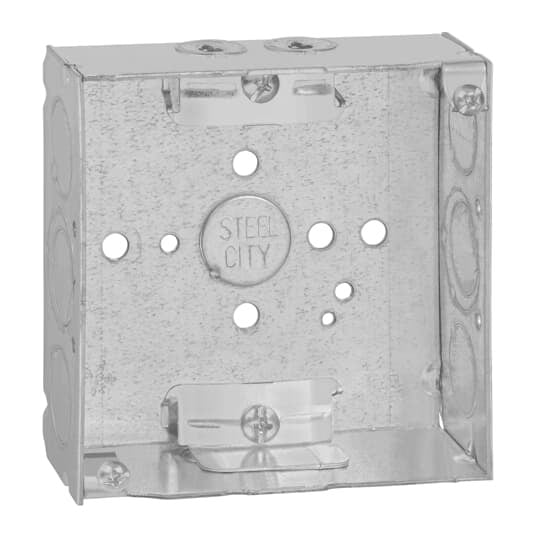 52151-N Steel City Outlet Box, Steel, 21 cu-in Capacity, (1) Outlets, (11) Knockouts, 4 in H x 4 in W x 1-1/2 in D
