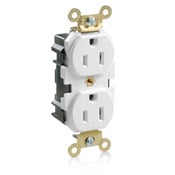 M5262-W Duplex Extra Heavy Duty Wide Body Straight Blade Receptacle, 125 V AC, 15 A, 2 Poles, 3 Wires, White