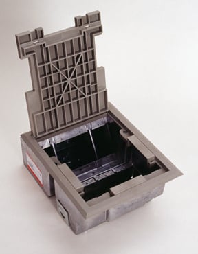 AF3-KC Raised Floor Box With Black Carpet Cover, Die Cast Aluminum, 300 cu-in Capacity, 9 Knockouts, 10 in L x 8 in W