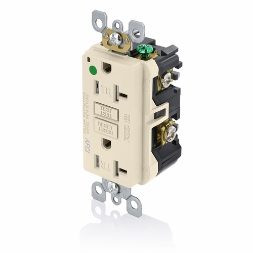 AFTR2-HGT Monochromatic Tamper Resistant AFCI Receptacle, 125 V AC, 20 A, 2 Poles, 3 Wires, Light Almond