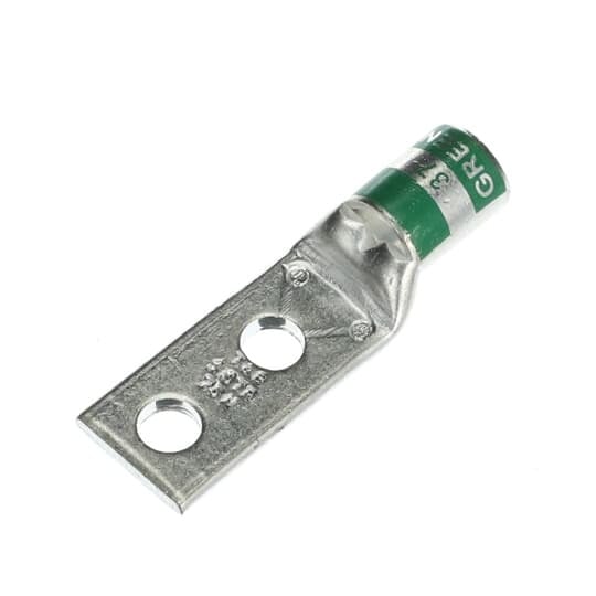 54208 Color-Keyed 54200 2-Hole Non-Insulated Compression Lug With Peep Hole, 1 AWG Copper Conductor, Die Code: 37, 1/4 in Stud, Copper