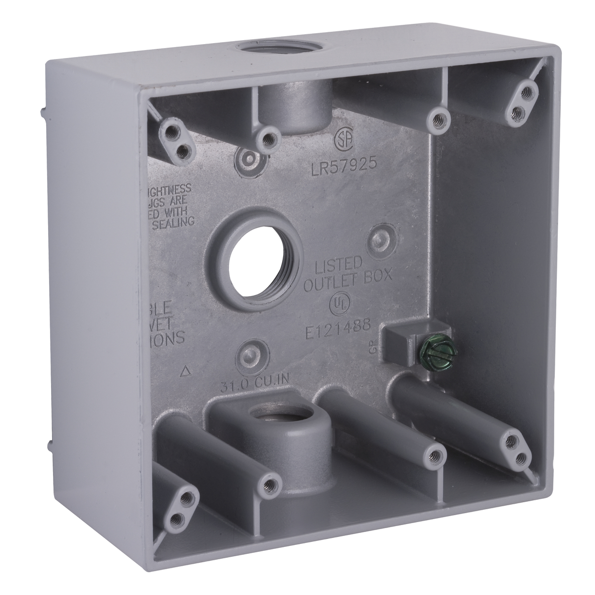 5333-0 Weatherproof Outlet Box With Lug, Die Cast Aluminum, 32 cu-in, 2 Gangs, 3 Outlets