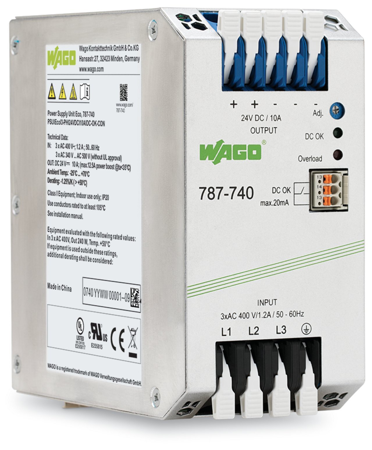 787-740 3-Phase, 650 V Input, 24 V DC Output, DIN Rail Mount
