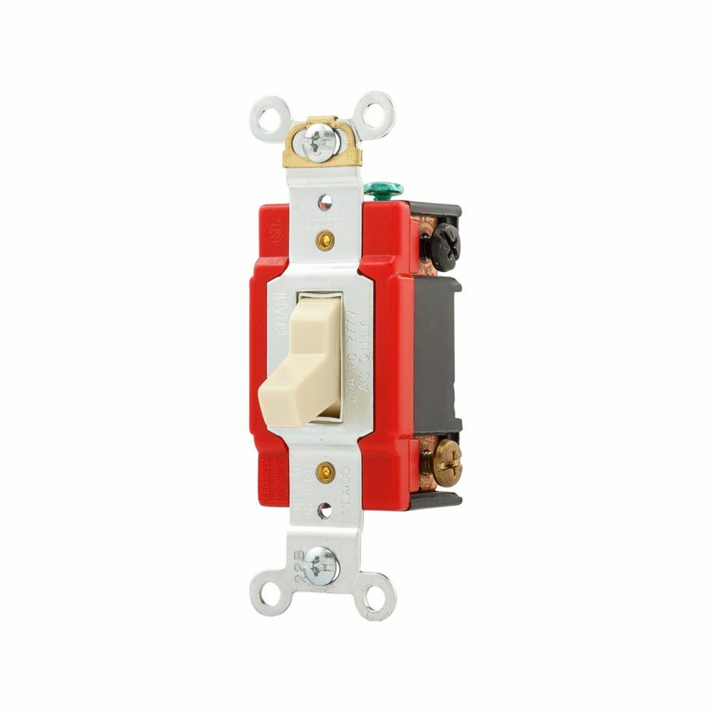 Eaton Arrow Hart industrial grade toggle switch, #14-10 AWG, 20A, Industrial, Wall, 120/277V, Back and side, Screw, Ivory, Four-way, Brass, Terminals: 0.031 in, Polycarbonate