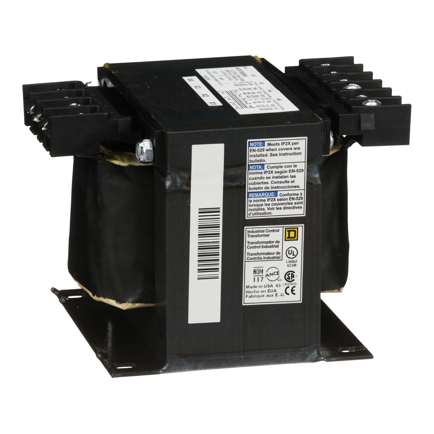 9070T300D50 Type T Control Transformer, 240/416/480/600 V AC Primary, 99/120/130 VAC Secondary, 300 VA Power Rating, 50/60 Hz, 1 Phase