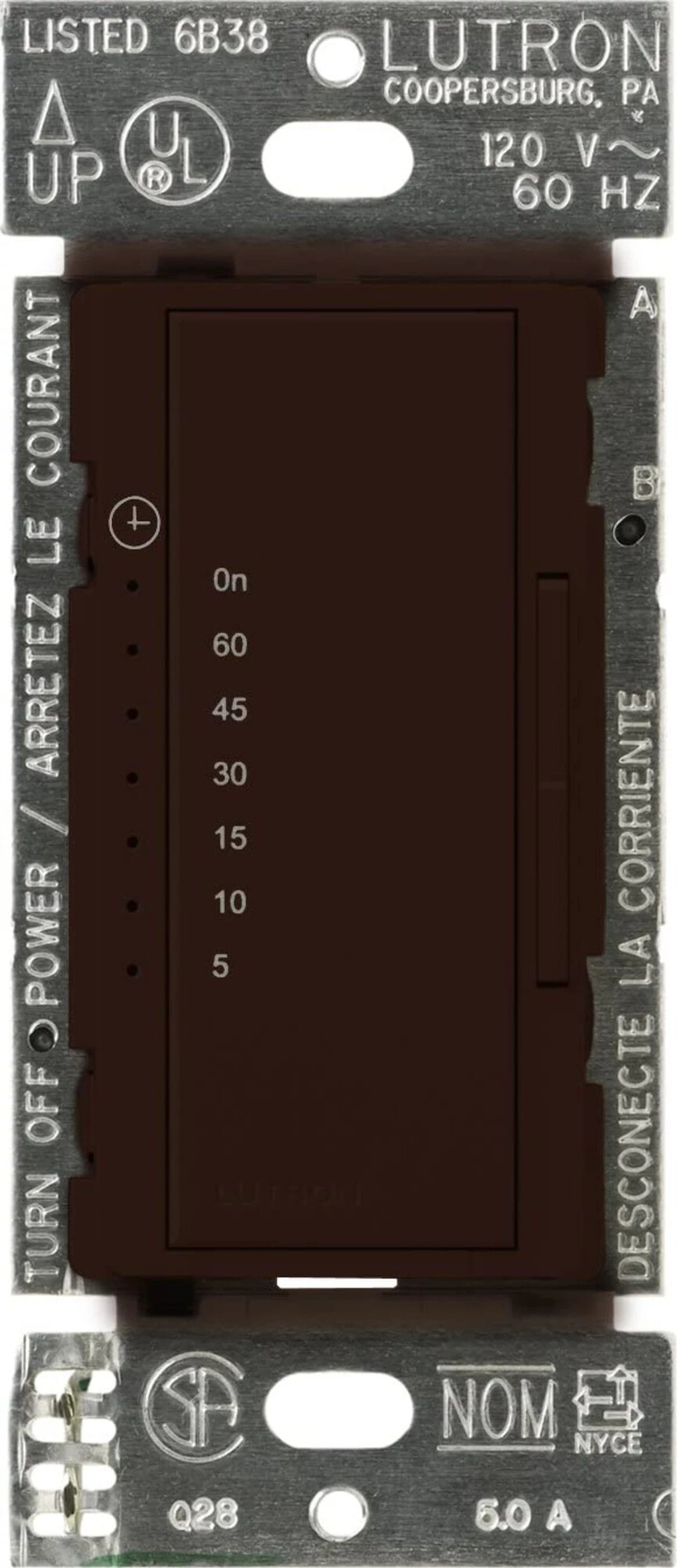 MA-T51MN-BR Maestro Countdown Timer Switch for Fans and Lights, Neutral Required, 150W LED, 3 Amp Fan, 1 Pole/Multi-Location, Brown
