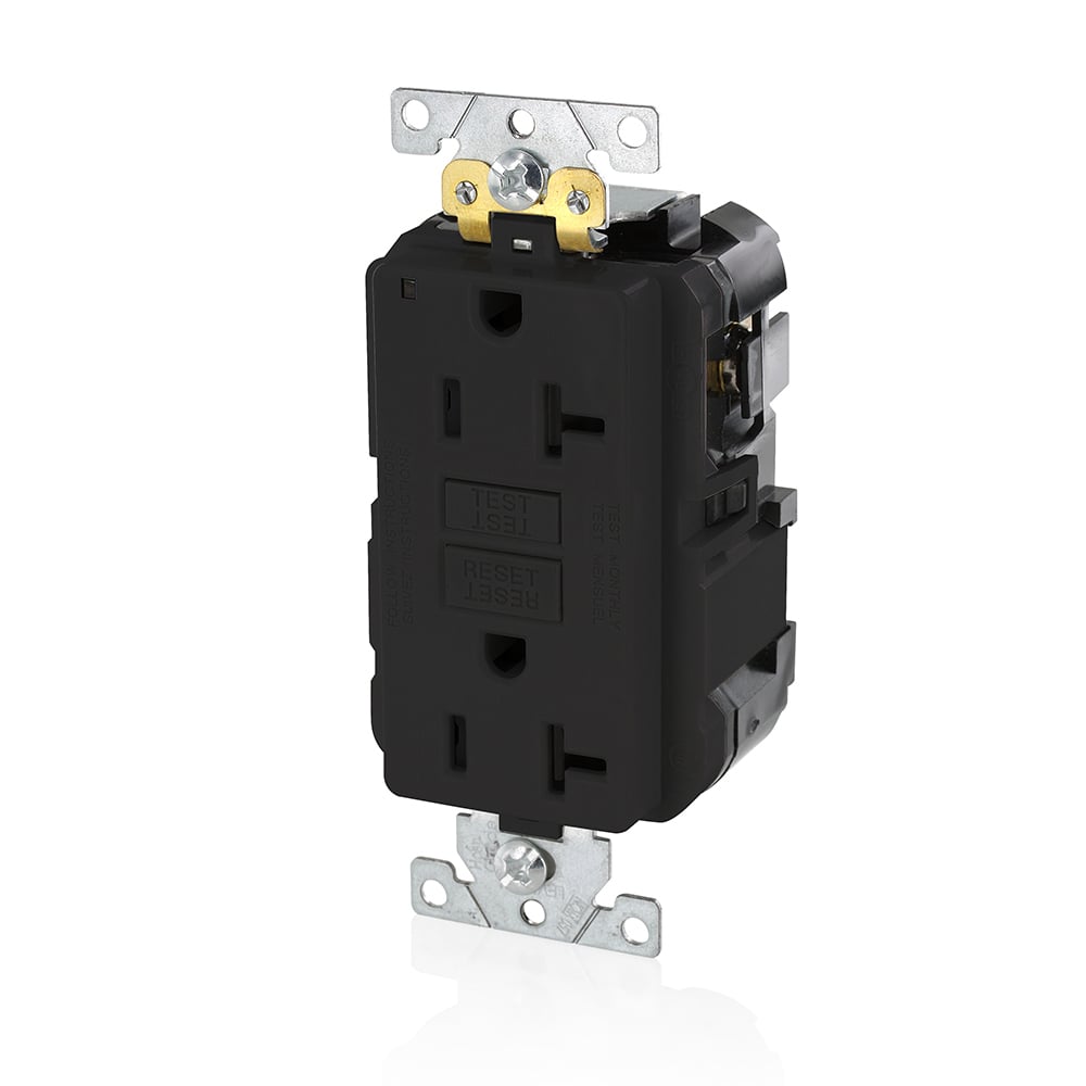 MGFN2-E SmartlockPro Slim Duplex Feed Through Self-Test GFCI Receptacle, 125 V AC, 20 A, 2 Poles, 3 Wires, Black