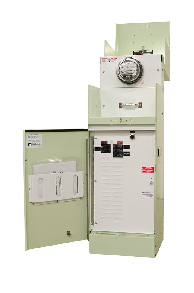 CP3B12119A22 Ringed, 200 Amp, 240V, 4 Term, Main Circuit Breaker, 24 Circuit Load Center, 22k, Mint Green