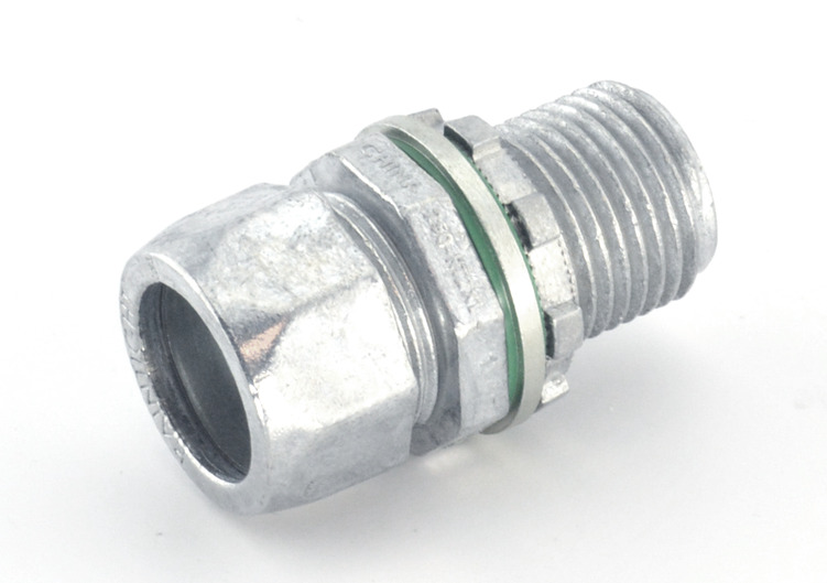 250-RT2XL Bridgeport Raintight Compression Connector With Internal Sealing Ring, Knockout Gasket, 1/2 in Trade, Die Cast Zinc, Ball Burnished/Mirror Smooth