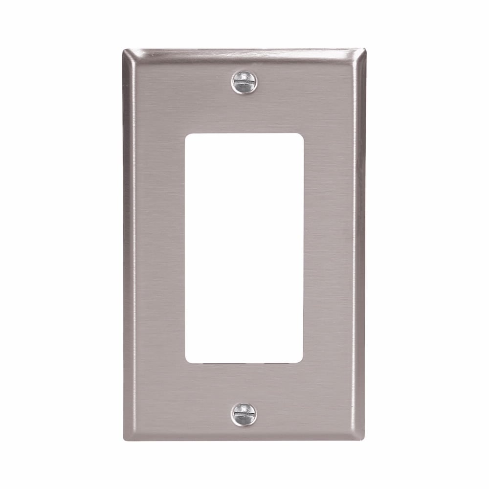 Eaton Decorator / GFCI wallplate, Stainless steel, Decorator Cutout, Stainless steel, Single- gang, Standard, ED Box1