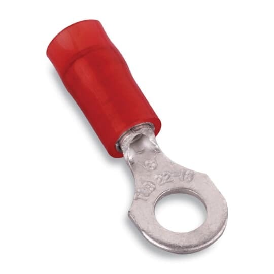 RA863 Sta-Kon RA Series Insulated Ring Terminal, 22 to 16 AWG Conductor, 0.89 in L, Insulation Grip Sleeve Barrel, Copper, Red