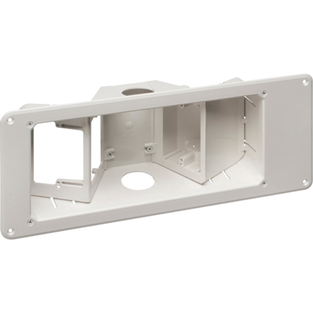 TVB713 Angled Opening Power Low Voltage Recessed Combination Box With Grounding Clip, Plastic, 3 Gangs, 17 in W x 3.938 in D x 7 in H