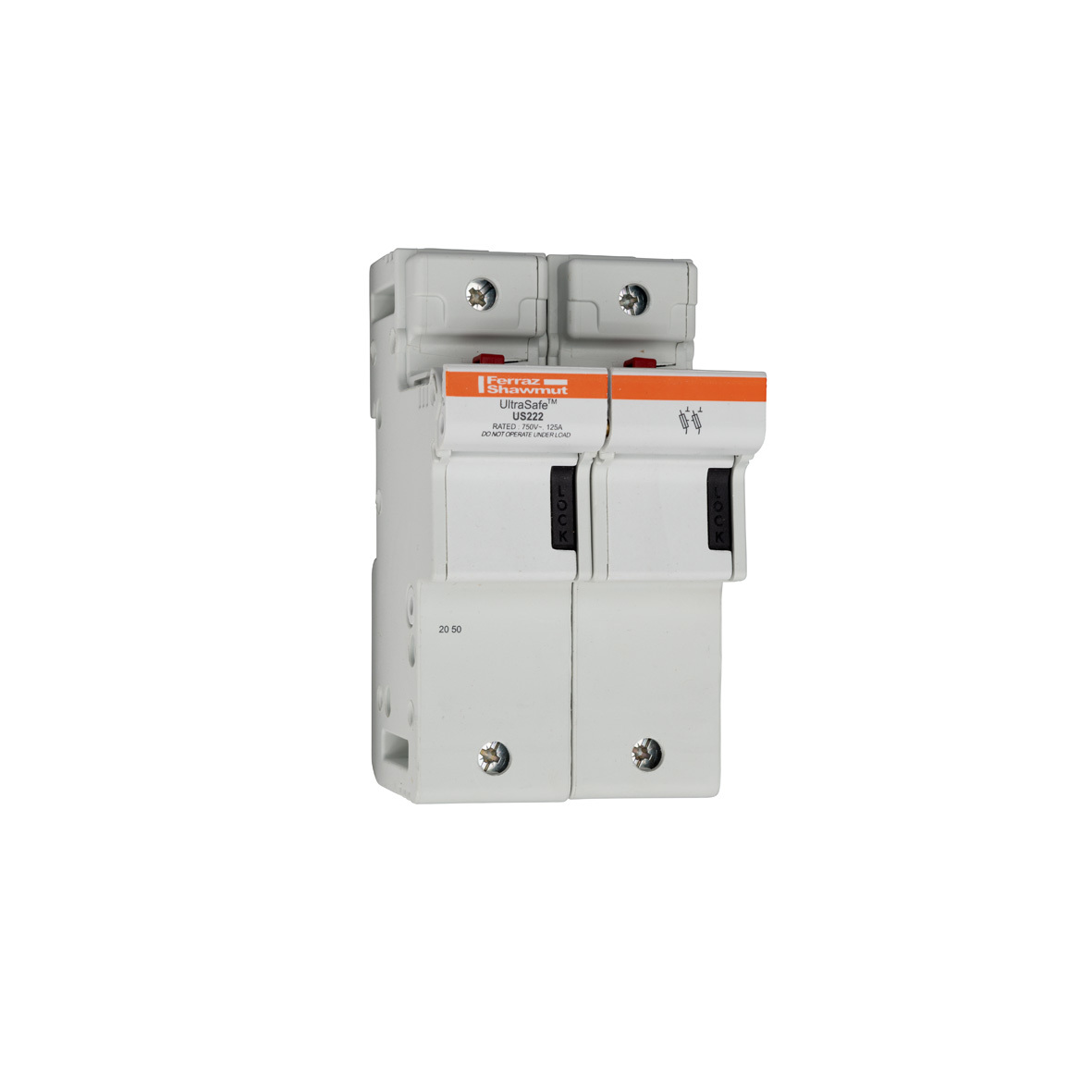 K331163 UltraSafe US22 Finger Safe Modular Fuse Holder, 750 V AC/DC, 125 A, 14 to 1/0 AWG Wire, 2 Poles
