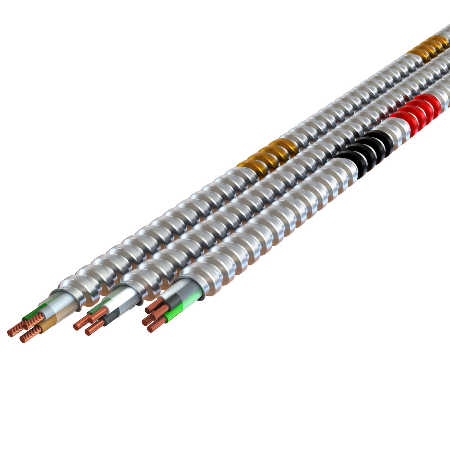 2107-60-04 MC Lite Type MC Traditional Metal Clad Armored Cable With Grounding and Neutral Conductor, Reel Packaging, 600 V AC, (2) 10 AWG Solid Copper Conductor, 1000 ft L