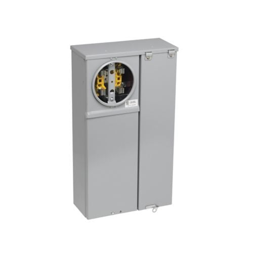 U2M2R Meter Breakers, 200 Amp, Single Meter Position, Ringed, 3R, UG ANSI 61 Gray Painted, 010 kAIC, #6-250 MCM, Main Circuit Breaker, 200 Amp, 2P, Galvanized Steel, Surface Mount, 4 Jaw, 3 Wire, 1 Phase, 3 Wire, 120/240V