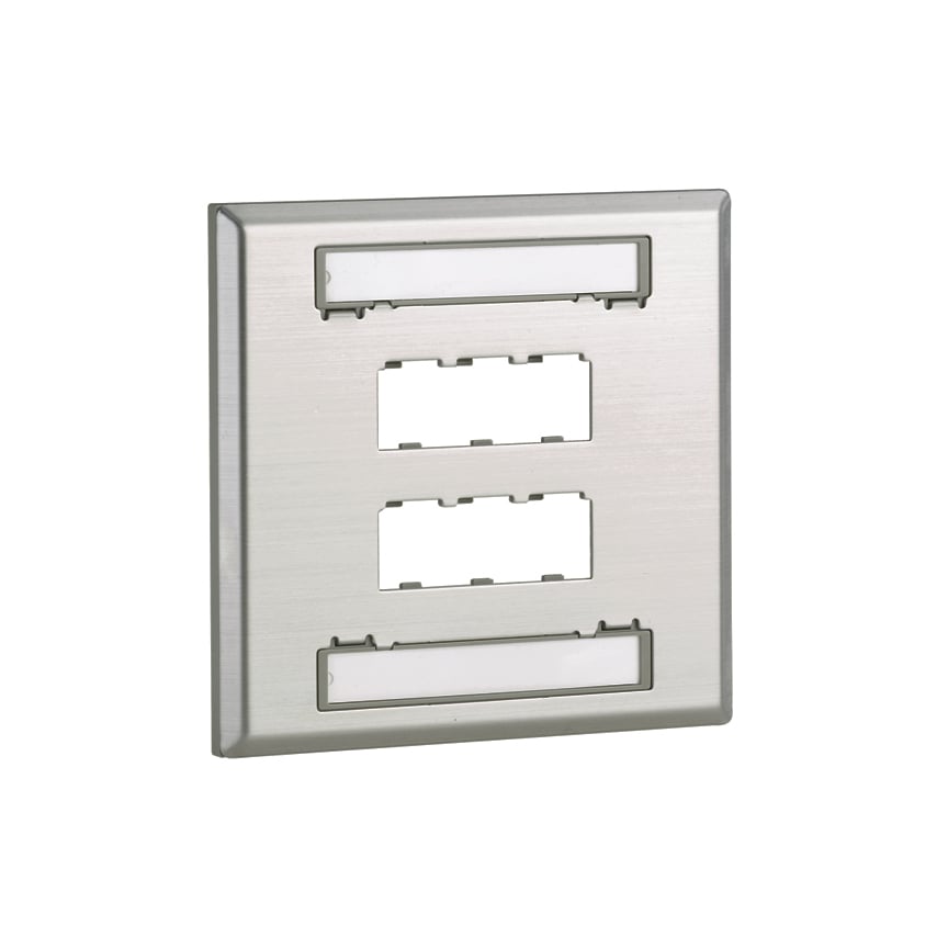 Mini-Com, Double Gang, Stainless Steel, Faceplate, with label 6 port