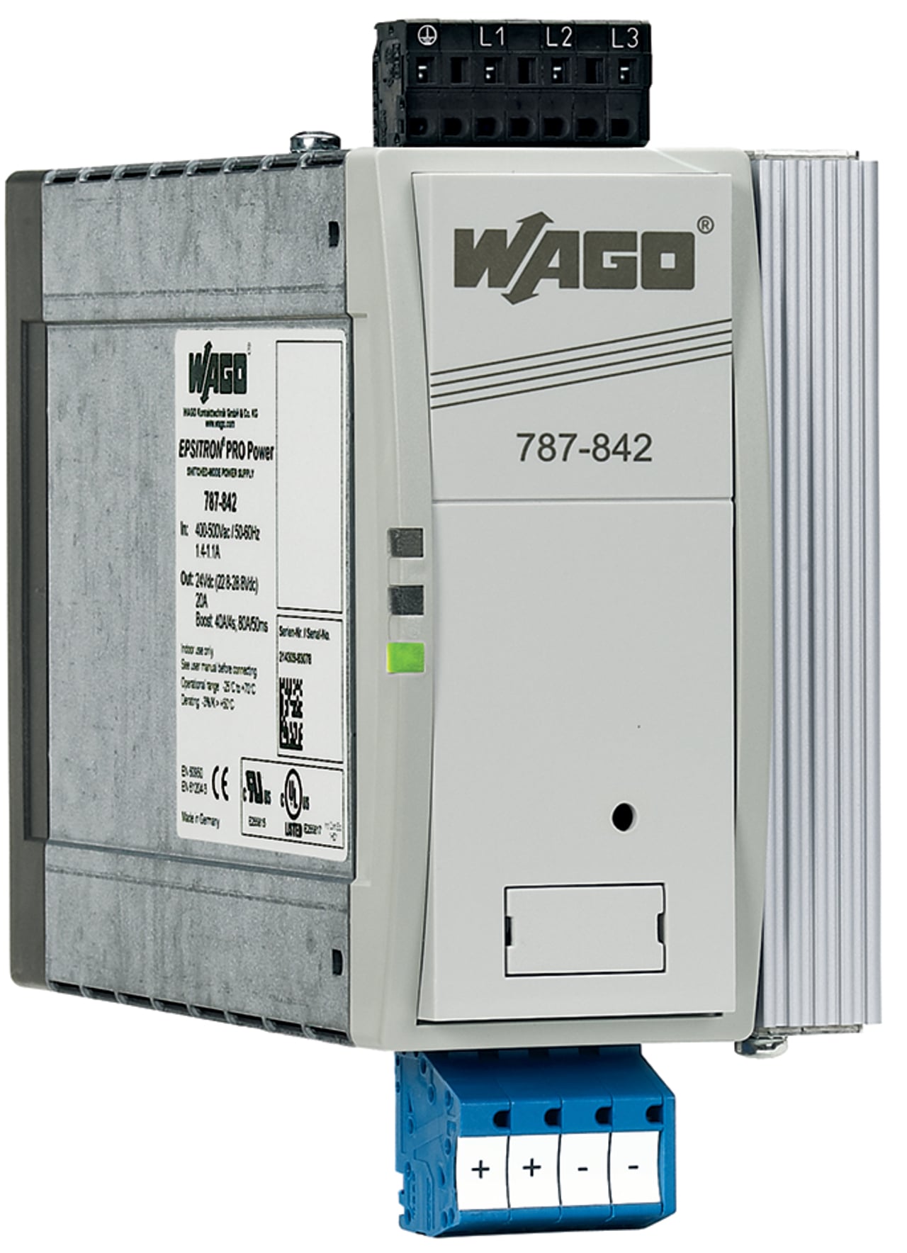 787-842 787 3-Phase Power Supply, 400 to 500 V AC Input, 24 VDC Output, 20 A, DIN Rail Mounting