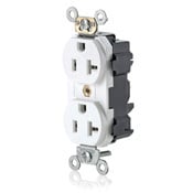 M5362-SW Lev-Lok 1-Phase Duplex Heavy Duty Straight Blade Receptacle, 125 V AC, 20 A, 2 Poles, 3 Wires, White