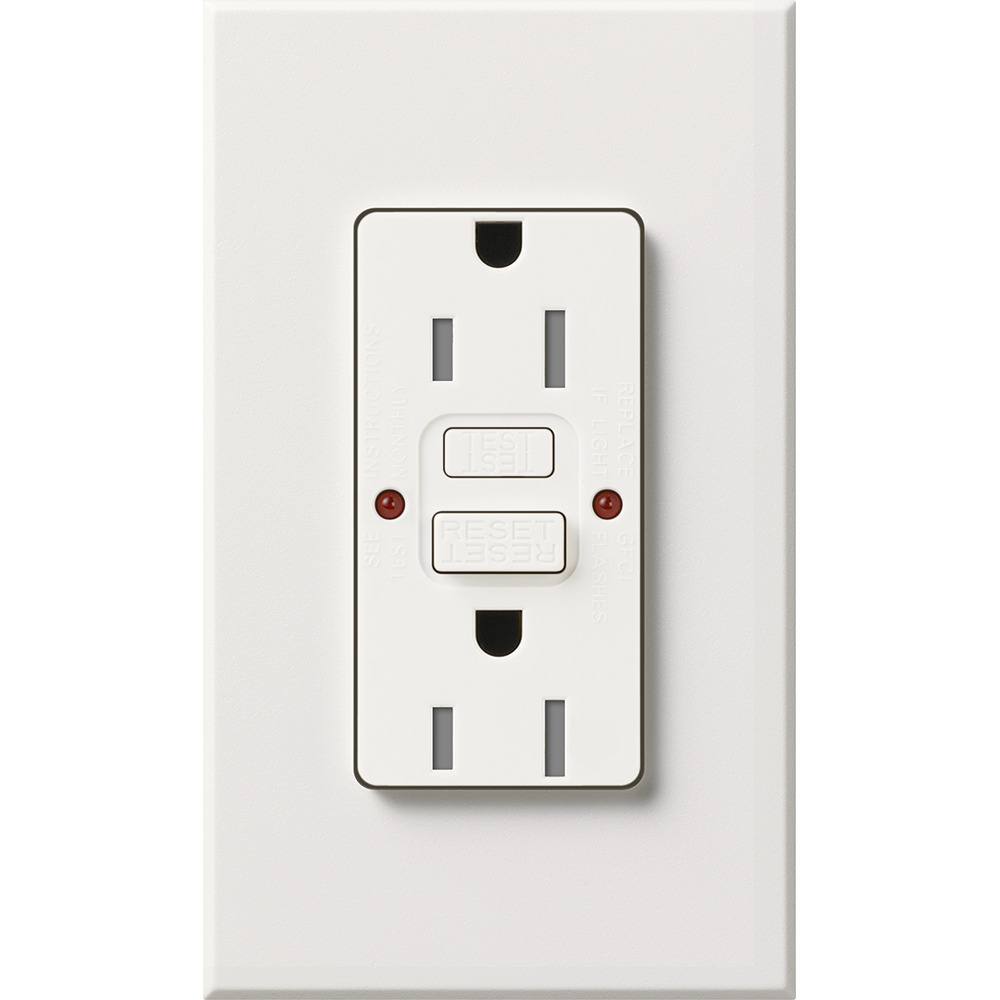 NTR-15-GFST-WH Architectural  Tamper-Resistant GFCI Duplex Receptacle with Wall Plate, 15 Amp, Self-Testing, 125V, Matte, White