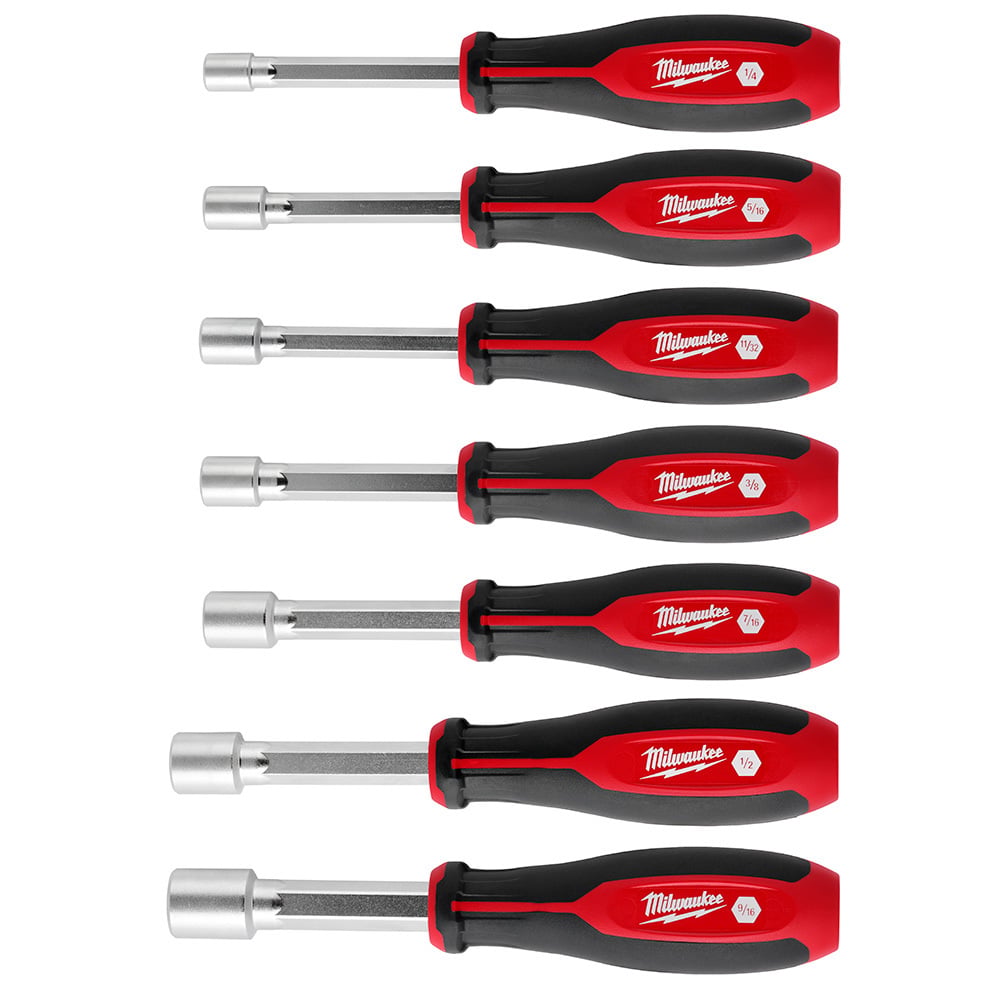 48-22-2447 HollowCore Nut Driver Set, 1/4, 5/16, 11/32, 3/8, 7/16, 1/2, 9/16 in, 7 Pieces, 10.43 in OAL, Forged Steel/Polypropylene, Chrome Plated