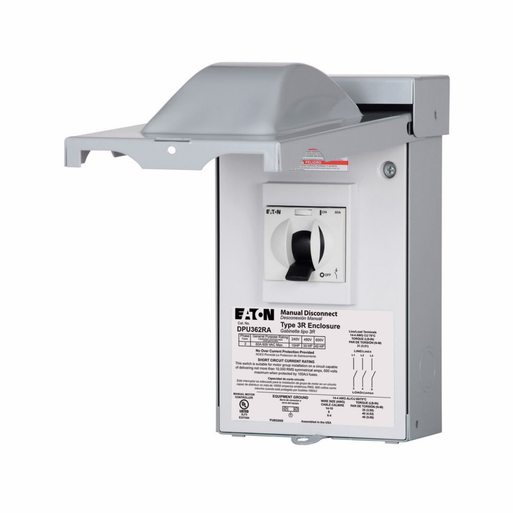 DPU362RA Non-Fused Air Conditioning Disconnect, 240/480 V AC, 60 A, 15 hp, 30 hp, 3 Poles