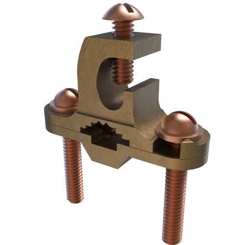 BGC-2P-DB ClearChoice Type BGDB Grounding Clamp, 1/2 to 1 in Rod, 10 to 2 AWG Conductor, Bronze