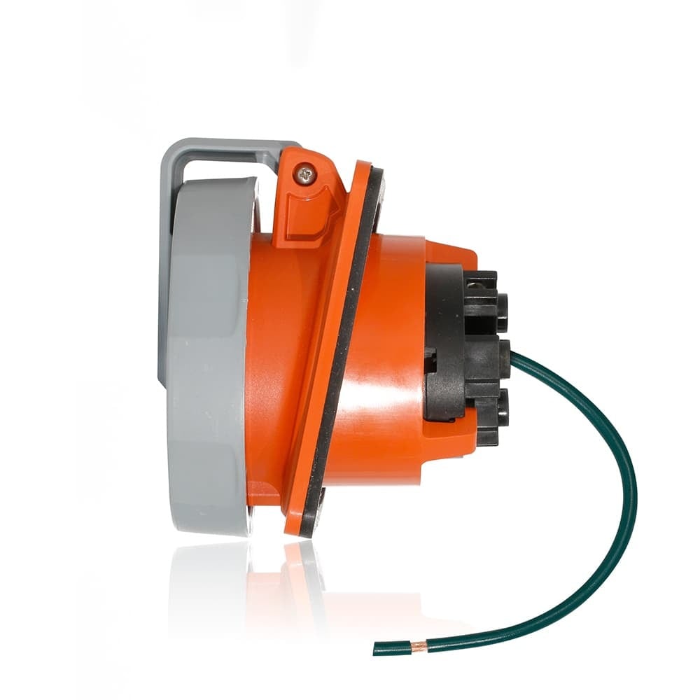 430R12WLEV 3-Phase 12-Clock Position Dust/Watertight Pin and Sleeve Receptacle, 125/250 V AC, 30 A, 3 Poles, 4 Wires, Orange