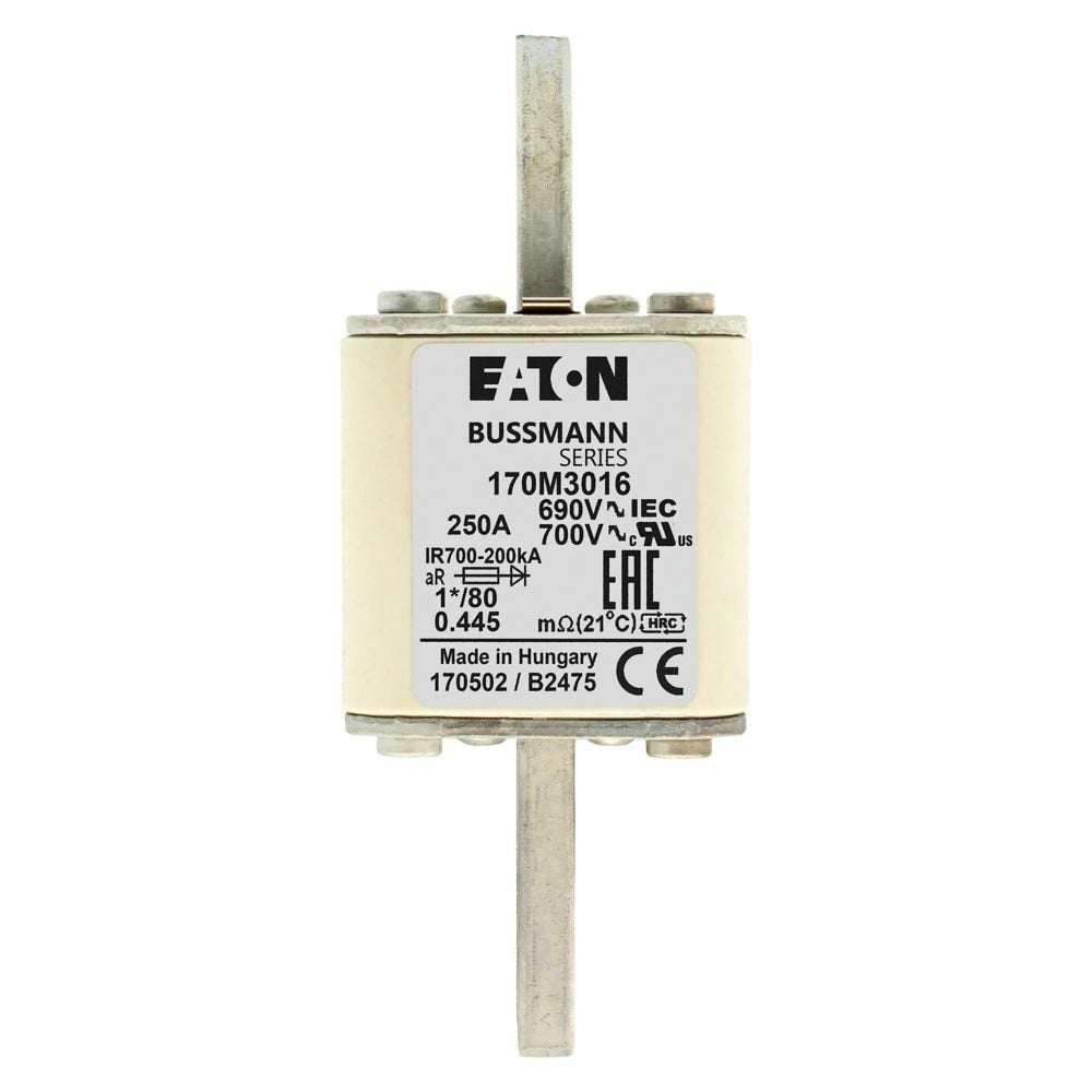 170M3016 Type 80 High Speed Fuse, 250 A, 690 V, 200 kA Interrupt, Class: aR, Square Body