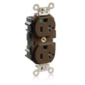 M8300 Duplex Extra Heavy Duty Wide Body Straight Blade Receptacle, 125 V AC, 20 A, 2 Poles, 3 Wires, Brown