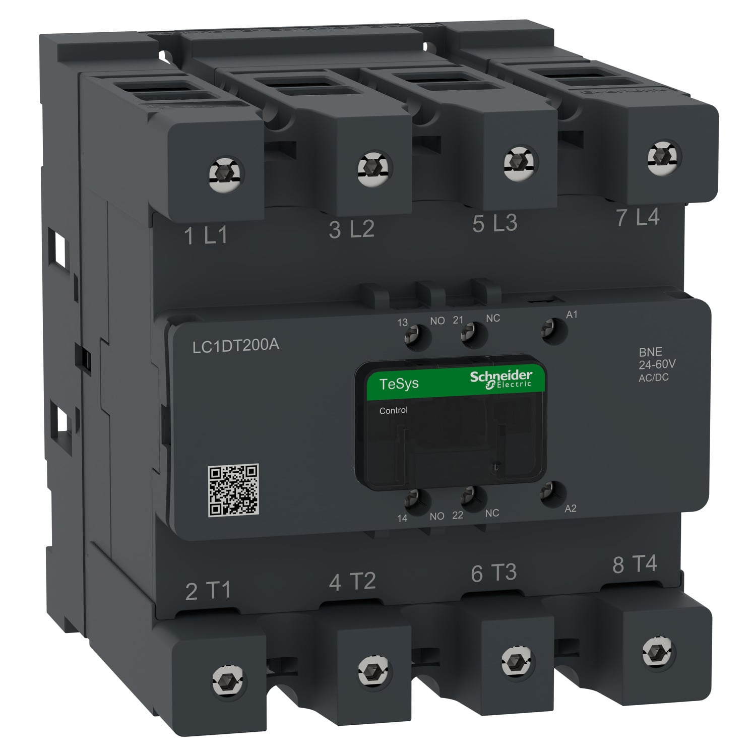 Contactor, Tesys Deca Advanced, 4P(4NO), AC-1, <=440V, 200A, 24-60V AC/DC coil,connector