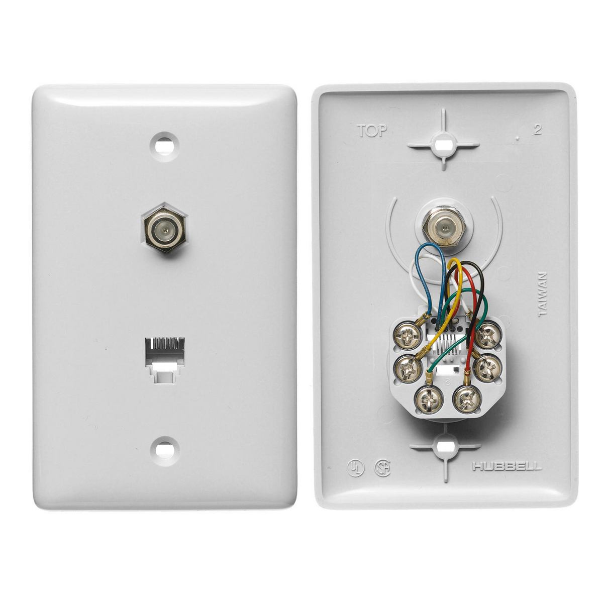 NS755W Mid Sized Female to Female Molded-In Coax/Jack Plate, 1 Gang, Voice/Communication/CATV/Satellite Module, Fastened Mount, Nylon