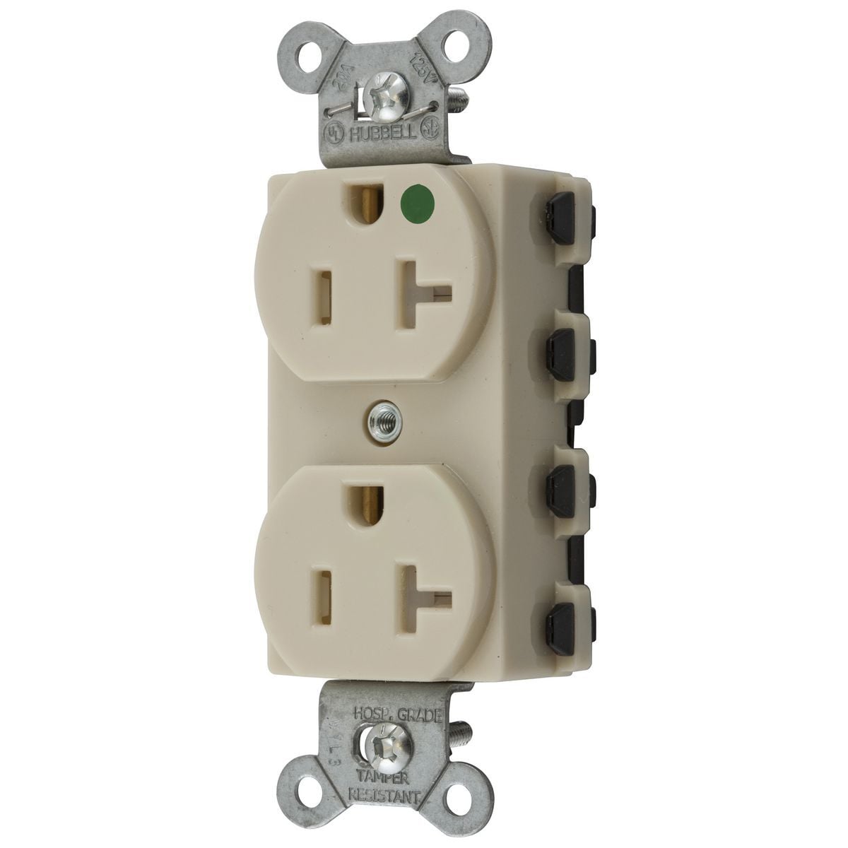 SNAP8300ITRA 1-Phase Duplex Extra Heavy Duty Standard Tamper Resistant Screw Mount Straight Blade Receptacle, 125 V AC, 20 A, 2 Poles, 3 Wires, Ivory