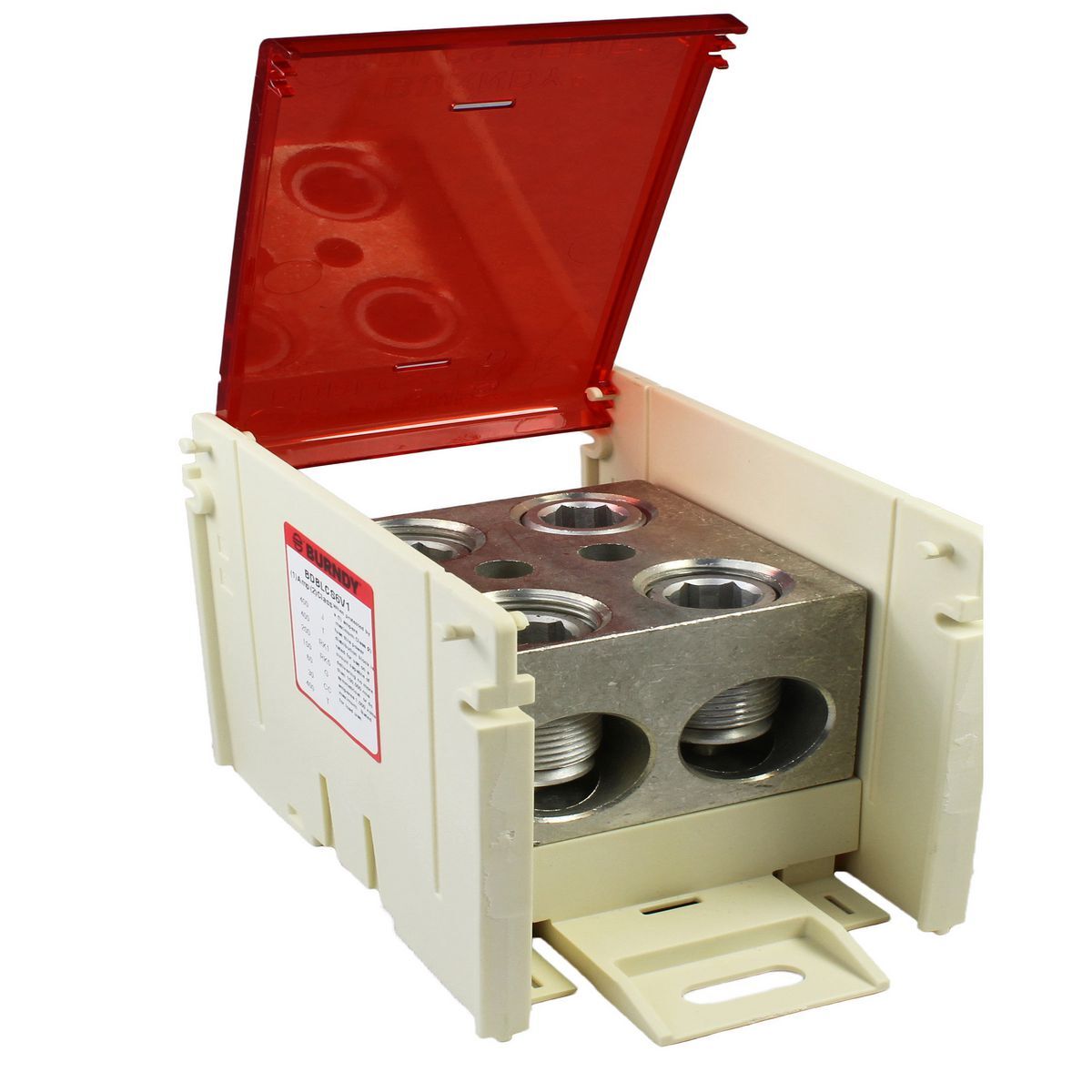 BDBLCSCOVER Hinged Insulated Large Terminal Block Cover, For Use With BDBLCS Series 600 V AC Power Distribution Block, Polycarbonate, Red