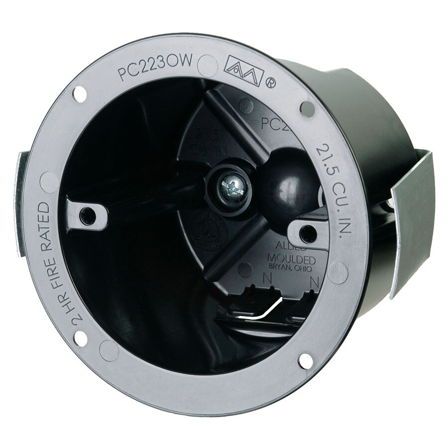 Speed Klamps; FlexBox; Round Ceiling/Fixture Box; 2-13/16 Inch Depth, Thermoplastic, 21.5 Cubic-Inch, Black
