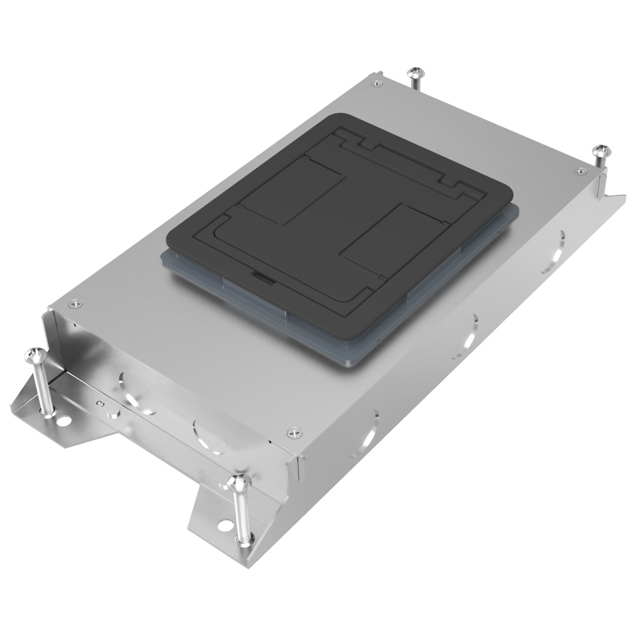 RFBA2R25 Resource RFBA Series Shallow Above Grade Floor Box With Rectangular Activations, Steel, 2 Gangs, 14 Knockouts, 17-3/4 in L x 8-9/16 in W x 3 in H