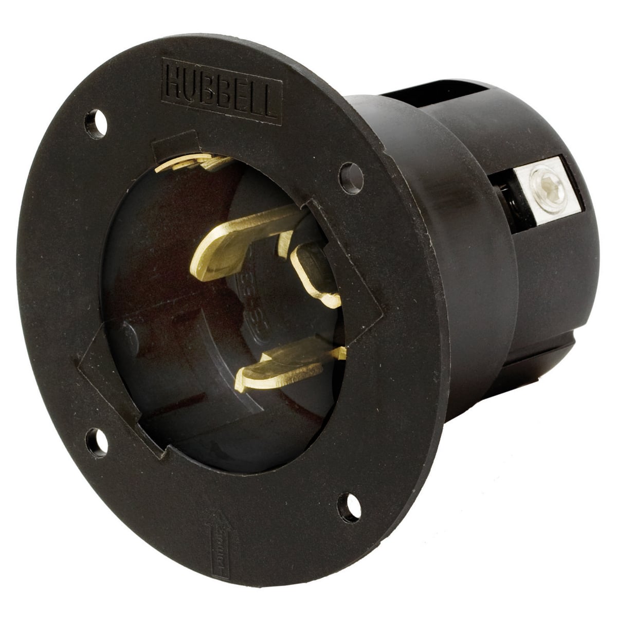 CS8375L 3-Phase 1-Flange Economy Grounding Standard Single Screw Mount Locking Flanged Inlet, 250 VAC, 50 A, 3 Poles, 4 Wires, Metallic