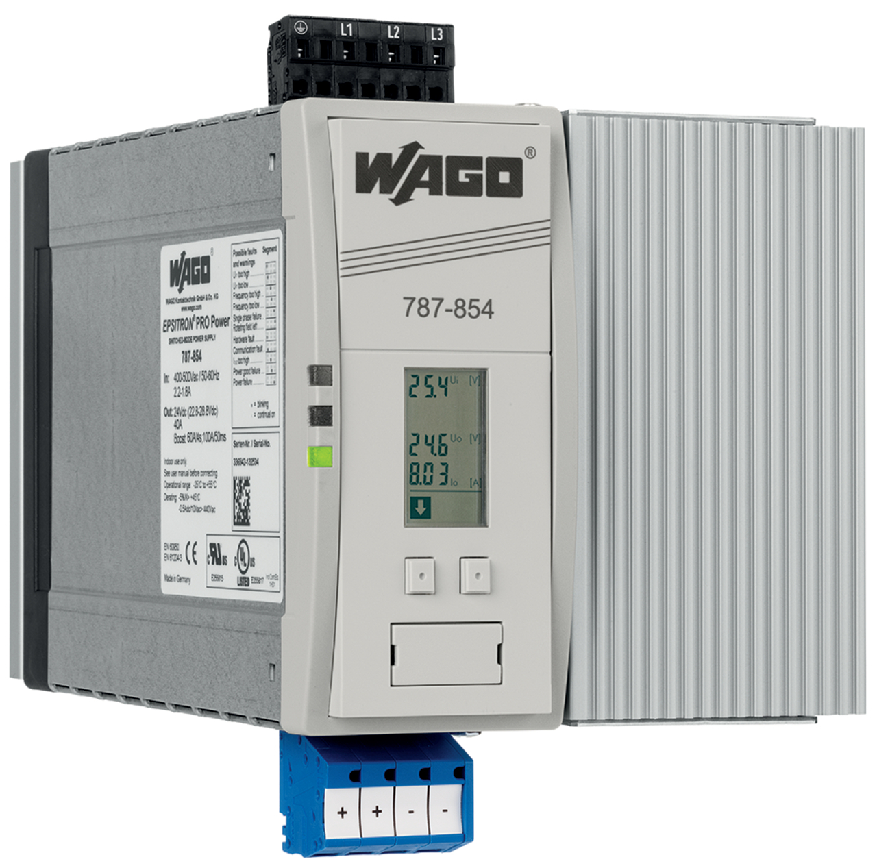 787-854 787 3-Phase Power Supply, 400 to 500 V AC Input, 24 VDC Output, 40 A, DIN Rail Mounting