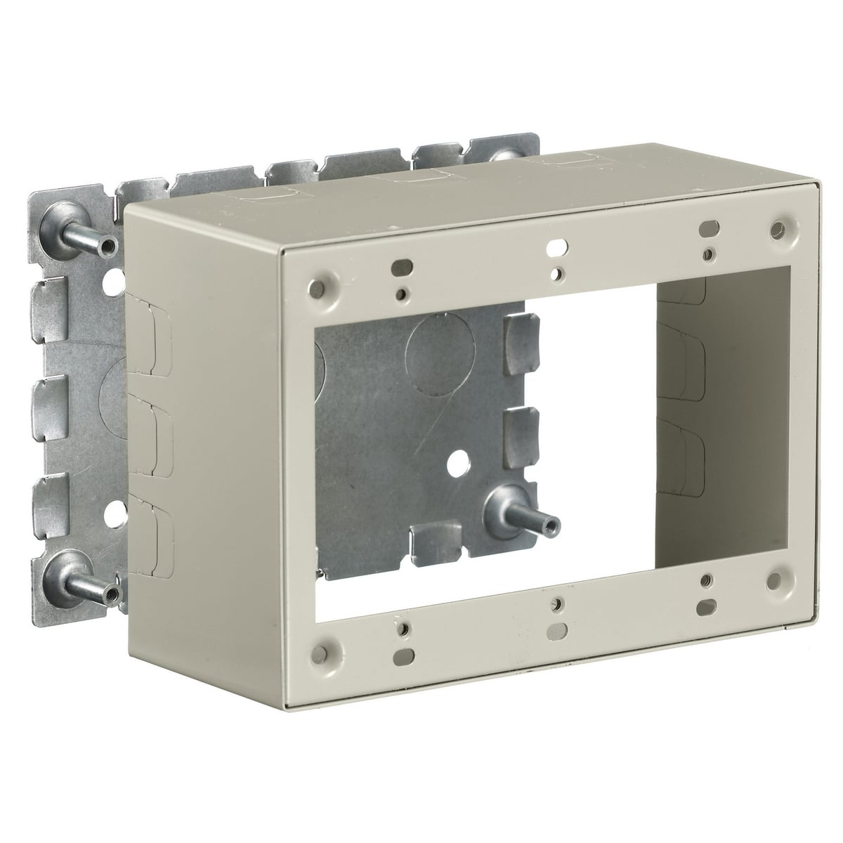 HBL57443IVA 3-Gang Extra Deep Standard Outlet Box With 1/2 in NPT Knockout, 6.6 in L x 4.6 in W x 2.8 in H, Rolled Steel, Ivory