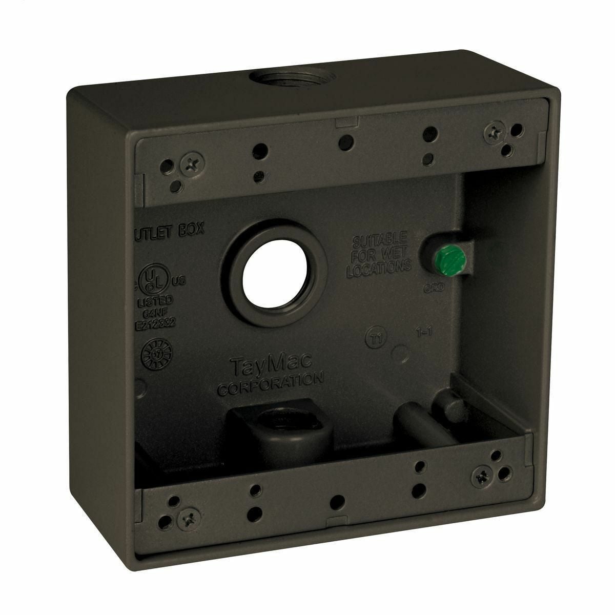 DB350Z Weatherproof Outlet Box, Die Cast Metal, 32 cu-in Capacity, 2 Gangs, 3 Outlets, 4-1/2 in L x 4-1/2 in W x 2 in D