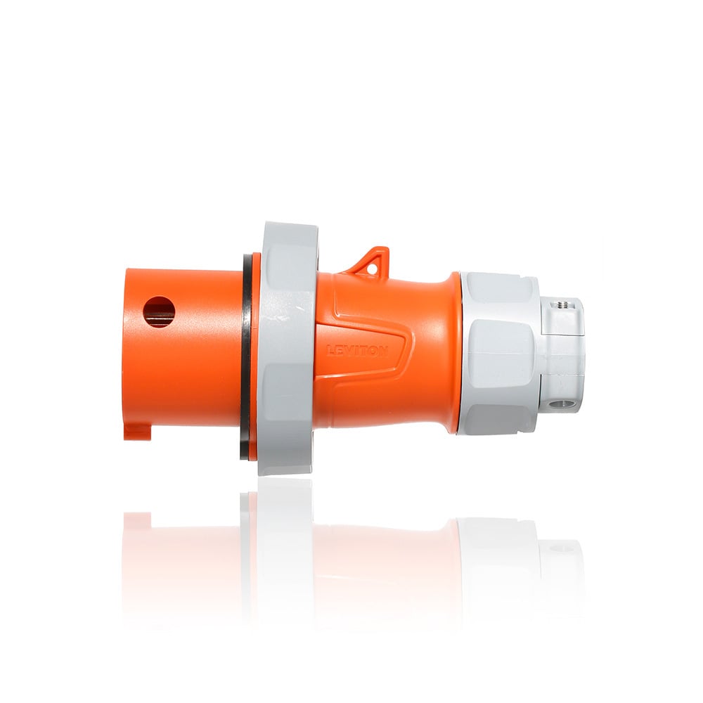 430P12WLEV 3-Phase Watertight Pin and Sleeve Plug With Standard Clamp, 125/250 V AC, 30 A, 3 Poles, 4 Wires, Orange