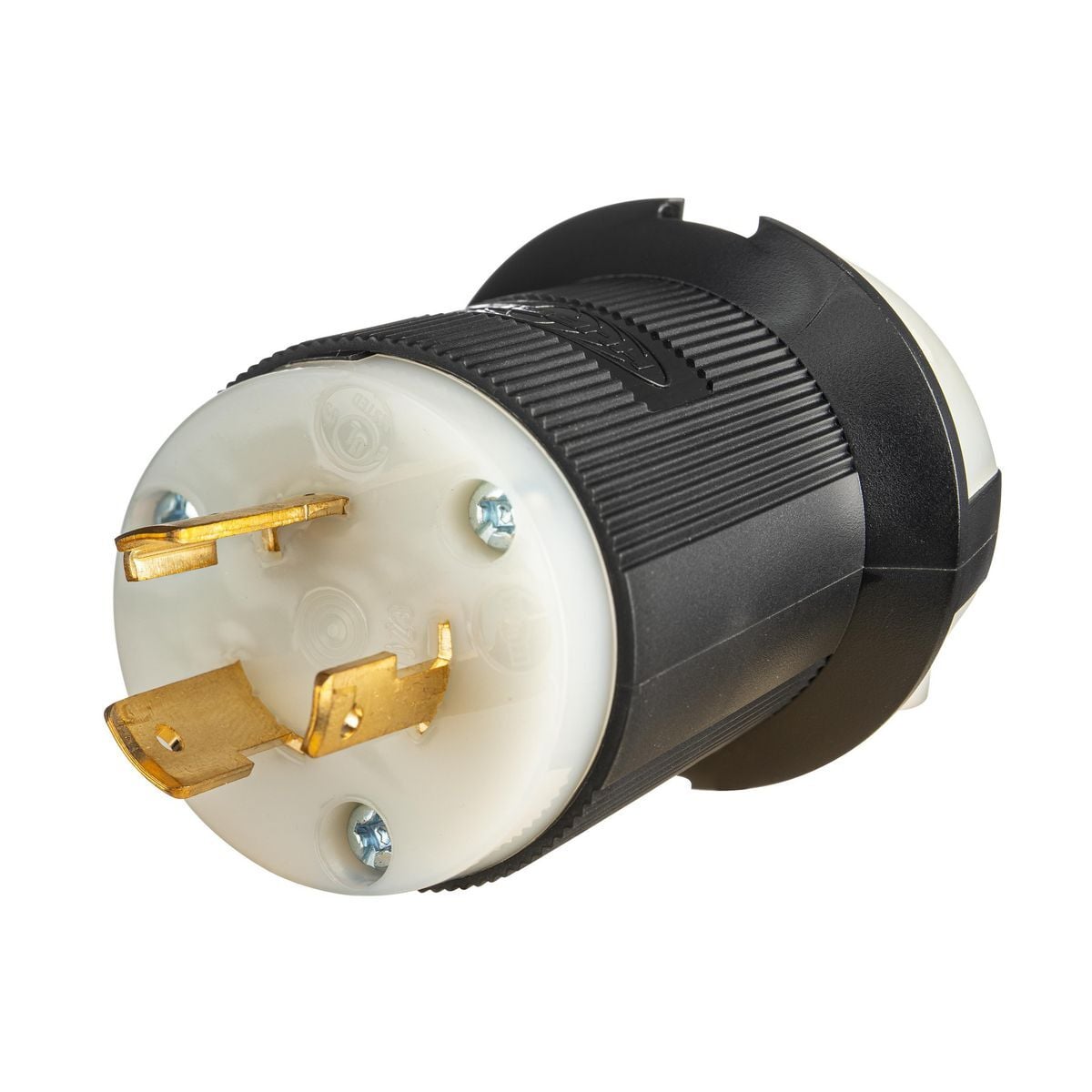 Twist-Lock Edge Locking Device, Industrial, Male Plug, 20A 250V, 2-Pole 3-Wire Grounding, L6-20P, Screwless Terminal, Black and White