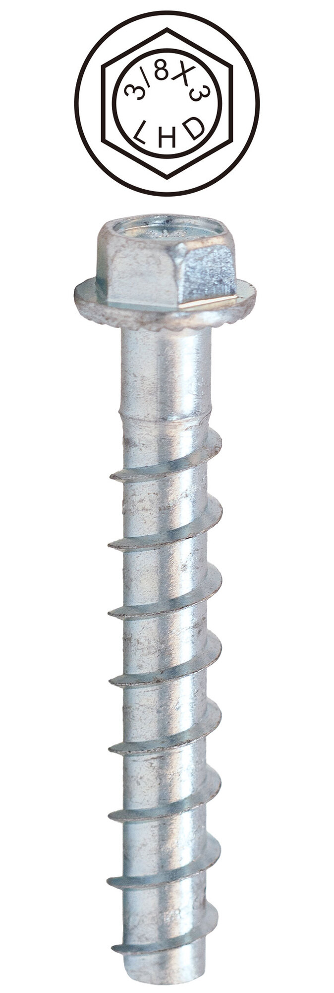 CSB38300 Concrete Screw Bolt, Case Hardened Low Carbon Steel, Zinc Plated