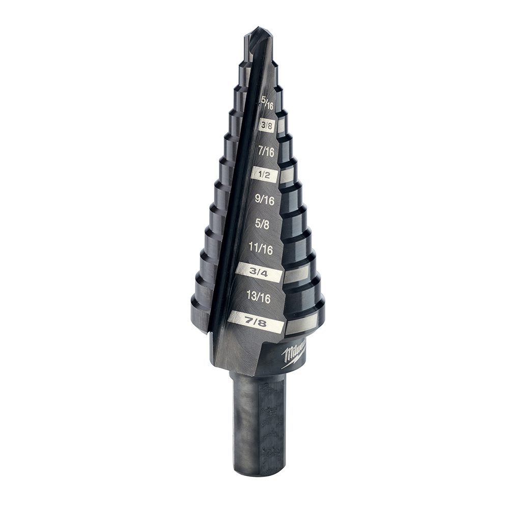 48-89-9204 Step Drill Bit, 3/16 in Dia Min Hole, 7/8 in Dia Max Hole, 12 Steps, HSS, 12 Hole Sizes, 3/8 in Shank
