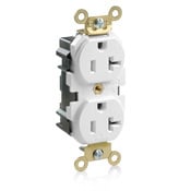 M5362-W 1-Phase Duplex Extra Heavy Duty Wide Body Straight Blade Receptacle, 125 V AC, 20 A, 2 Poles, 3 Wires, White