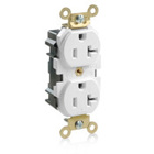 20 Amp, 125 Volt, Wide Body Duplex Receptacle, Industrial Grade, Straight Blade, Self Grounding, White