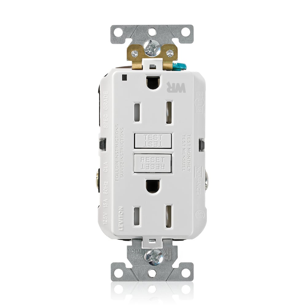 G5262-WTW SmartlockPro Duplex Feed Through Self-Test Slim Tamper-Resistant Weather-Resistant GFCI Receptacle, 125 V AC, 15 A, 2 Poles, 3 Wires, White